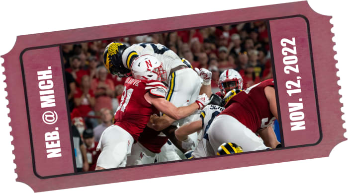 2022 Nebraska-Michigan football ticket illustration angled